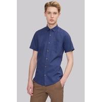 moss london extra slim fit navy linen short sleeve casual shirt