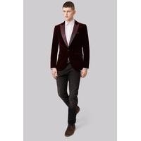 Moss London Slim Fit Wine Peak Velvet Jacket