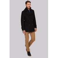 Moss 1851 Tailored Fit Black Twill Double Breasted Reefer Coat