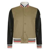MONCLER GAMME BLEU Leather Sleeve Bomber Jacket