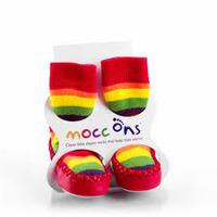 mocc ons moccasin style slipper socks rainbow stripes 6 12 months