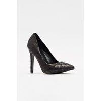 Mock Croc Black Pointed Pumps