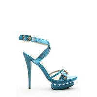 mock croc strap open back sandal heels