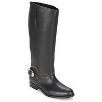 moschino cheap chic buckle womens high boots in black