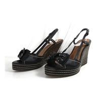 Moda In Pelle Size 4.5 Wood Brown And Black Ankle Strap Wedged Heeled Sandals