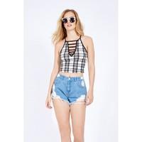 MONO CHECK STRAP FRONT CROP TOP