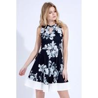 MONO FLORAL PANEL SKATER DRESS