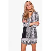 monochrome paisley shirt dress white