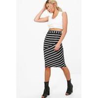 Monochrome Contrast Panel Stripe Midi Skirt - black