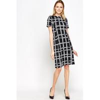 Mono Grid Print Swing Dress