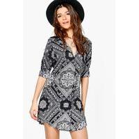 monochrome paisley shirt dress black