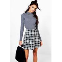 Monochrome Check Skater Skirt - black