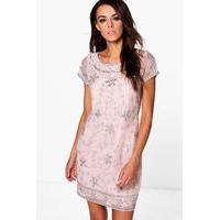 mona embellished shift dress blush