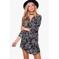 Monochrome Floral Shirt Dress - black