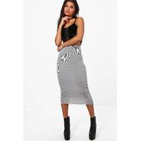 Monochrome Stripe Long Line Midi Skirt - black