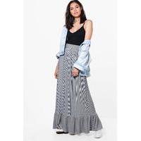 Monochrome Stripe Ruffle Hem Maxi Skirt - black