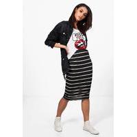 monochrome stripe midi skirt black