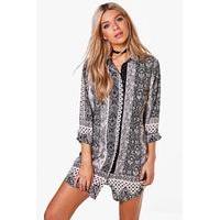 Monochrome Paisley Shirt Dress - black