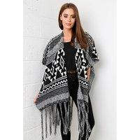 monochrome aztec cape with tassel detail