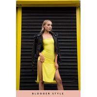 Monica Yellow Side Split Bandeau Midi Dress