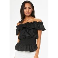 Montana Black Smocked Bardot Top