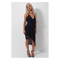 Montage Black Lace Trim Midi Dress