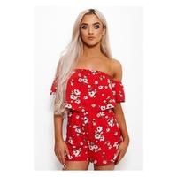 motel red floral bardot playsuit