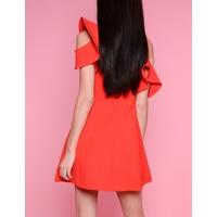 moss red ruffle mini dress