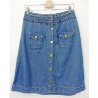 Monsoon Fusion Size 10 Button Through Soft Wash Denim Skirt with Braided Embellishment