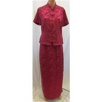 monsoon size 14 oriental burgandy and pink skirt suit