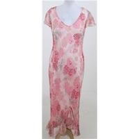 Monsoon size 14 pink floral print long silk dress