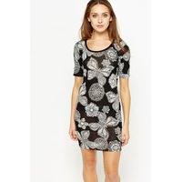 Mono Floral Butterfly Print Dress