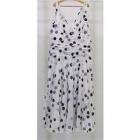 Monsoon White Cotton Summer Dress With Blue Black & Grey Dots Size 8