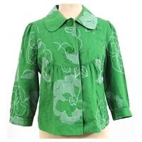 Monsoon Size 10 Apple Green and White Embroidery Embellished Linen Summer Cropped Jacket