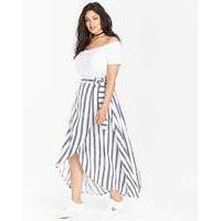 Mock Wrap Tie Waist Stripe Skirt