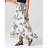 Mock Wrap Tie Waist Print Maxi Skirt