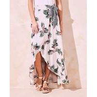 Mock Wrap Tie Waist Print Maxi Skirt