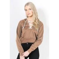 Monica Eyelet Lace Up Front Crop Top