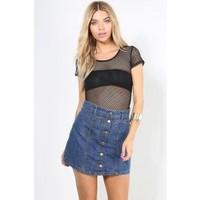 morgan fish net cap sleeves bodysuit top