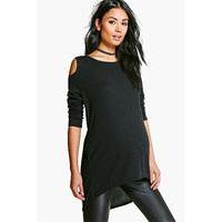 Molly Open Shoulder Ribbed Top - black