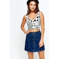 Mono Check Print Crop Top