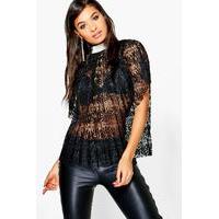 Molly Lace Pleated Bead Collar Top - black