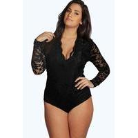 Molly Lace Long Sleeved Bodysuit - black