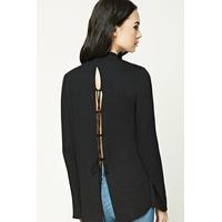 mock neck lace up back top