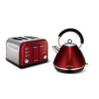 Morphy Richards Accents Pyramid Kettle & 4 Slice Toaster Set - Metallic Red