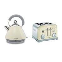 Morphy Richards Accents Pyramid Kettle & 4 Slice Toaster Set - Matte Cream
