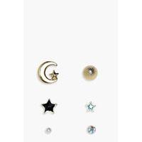 moon star mixed earrings 5 pack gold