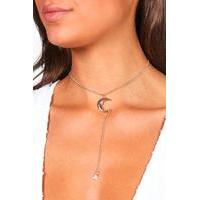 Moon & Star Plunge Choker Necklace - gold