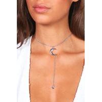 Moon & Star Plunge Choker Necklace - silver