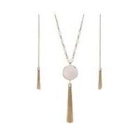 mood pink stone tassel drop necklace